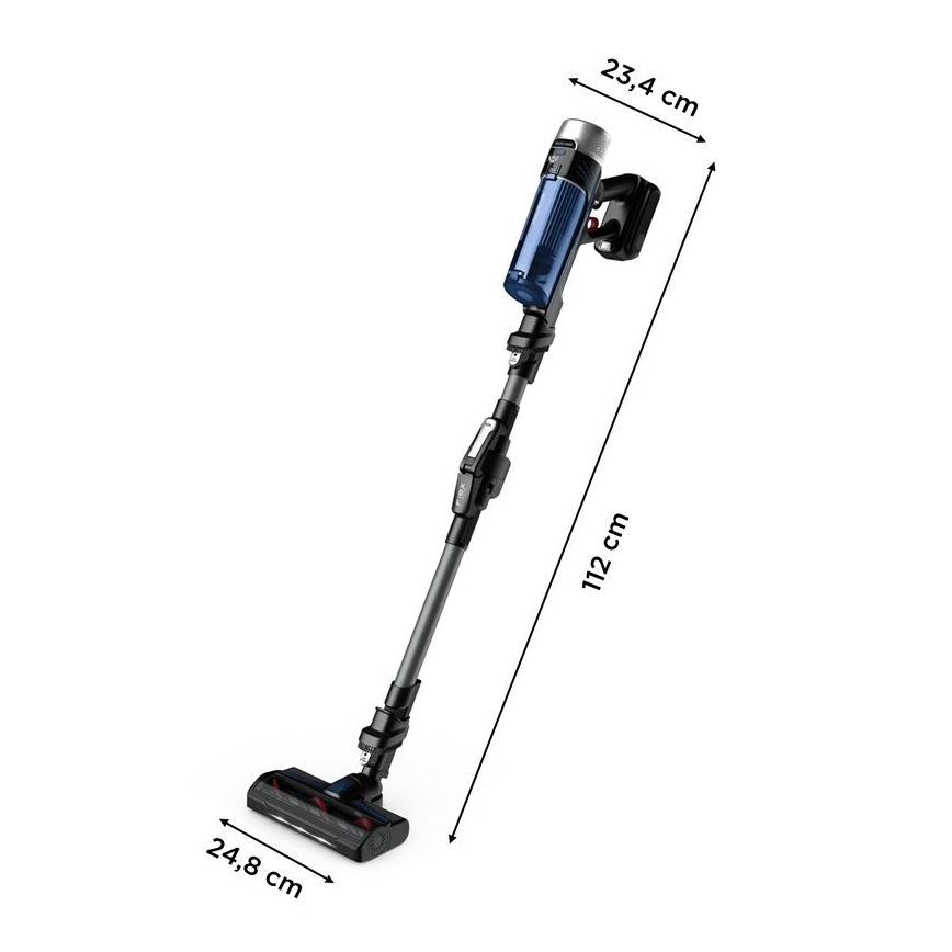 Rowenta - Aspirador vertical com mopa X-FORCE FLEX ANIMAL AQUA AUTO 4em1 250W/25,2V 2500 mAh preto/azul