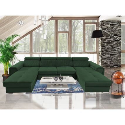 Sofá-cama com canto em U universal e espaço de arrumação SALVADA verde