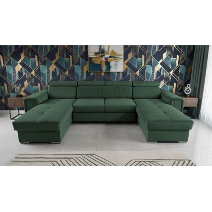 Sofá-cama com canto em U universal e espaço de arrumação SALVADA verde