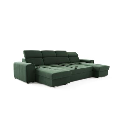 Sofá-cama com canto em U universal e espaço de arrumação SALVADA verde