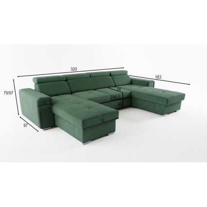 Sofá-cama com canto em U universal e espaço de arrumação SALVADA verde