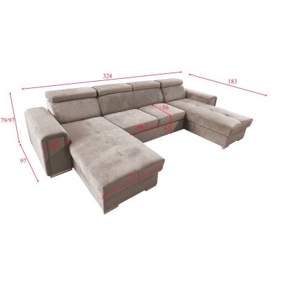 Sofá-cama com canto em U universal e espaço de arrumação SALVADA bege