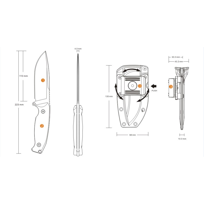 Ruike RUJF118B - Faca JAGER 22,3 cm preto