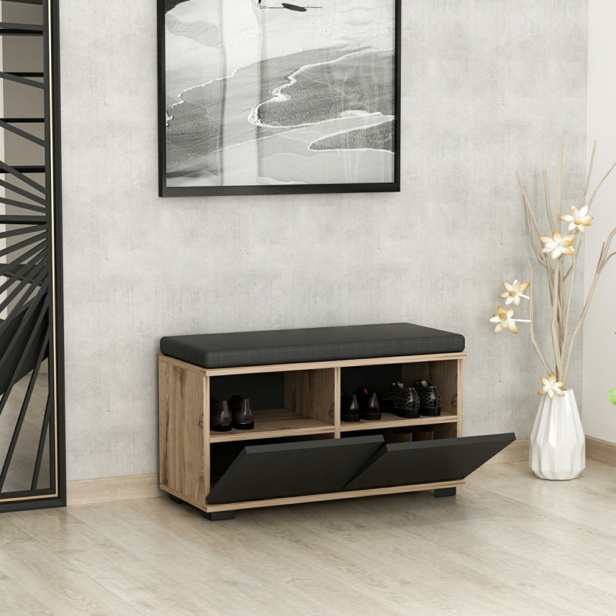 Sapateira DRAGO 42x80 cm preto/nogueira