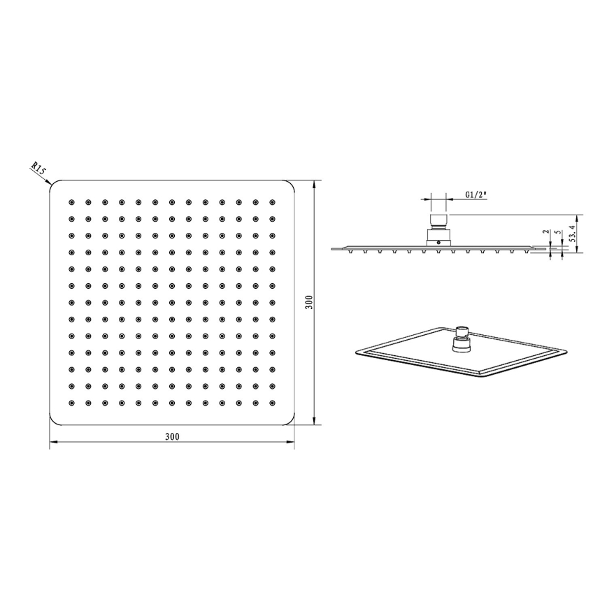 Sapho - Chuveiro de teto SLIM 30x30 cm polido aço inoxidável