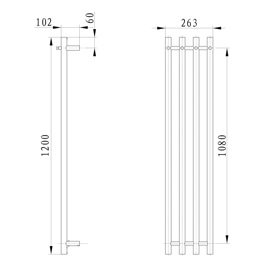 Sapho - Toalheiro elétrico PAPINADO 85W/230V 120 cm cromado brilhante direita