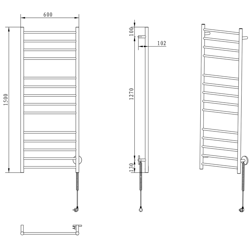 Sapho - Toalheiro elétrico REDONDO 130W/230V 150 cm cromado brilhante direita redondo