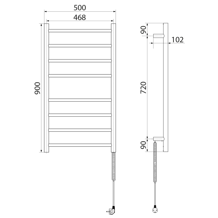 Sapho - Toalheiro elétrico REDONDO 75W/230V 90 cm cromado brilhante direita redondo