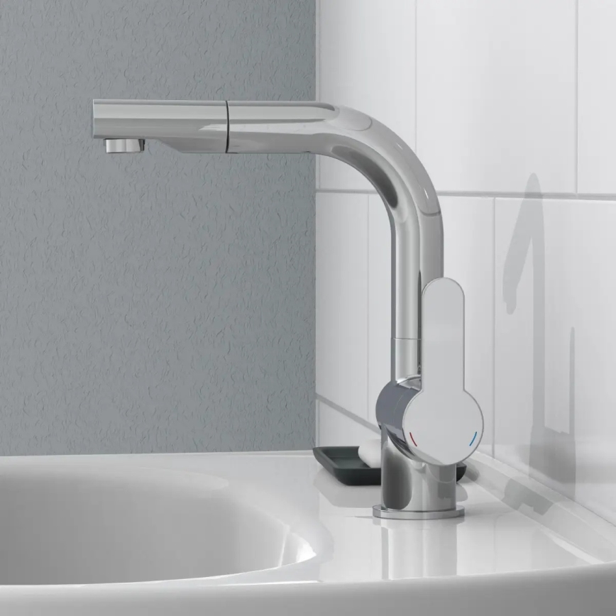 Schütte 79710 - Torneira de cozinha com ducha extraível LONDON cromado brilhante