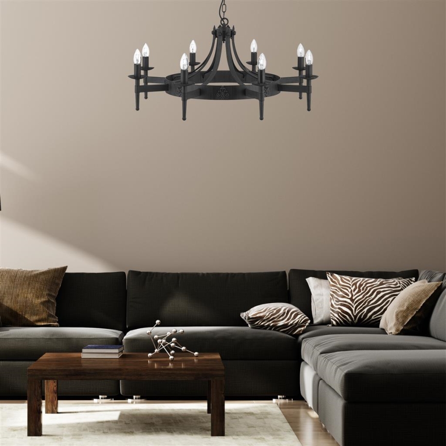 Searchlight - Lustre suspenso por corrente CARTWHEEL 8xE14/60W/230V preto