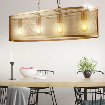 Searchlight - Candelabro numa corrente FISHNET 4xE27/60W/230V dourado