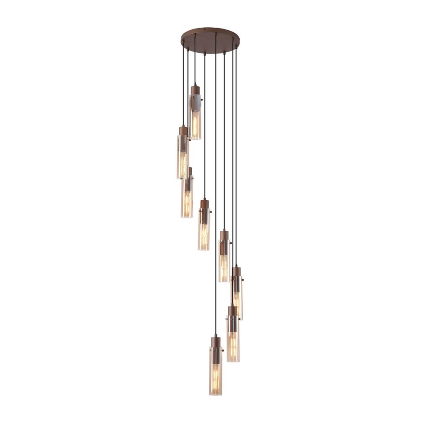 Searchlight - Lustre suspenso com cabo SWEDEN 8xE27/60W/230V castanho/fumado