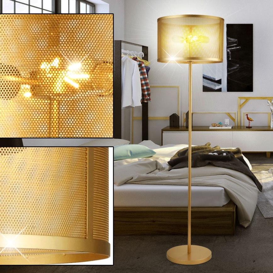 Searchlight - Luminária de piso FISHNET 2xE27/60W/230V dourado