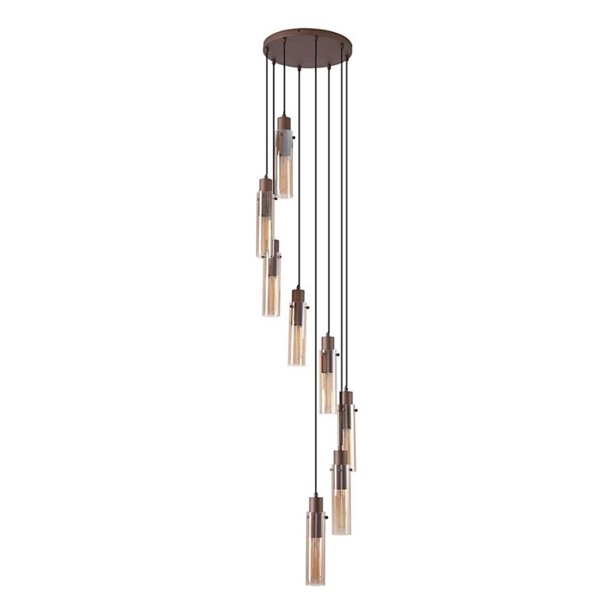 Searchlight - Lustre suspenso com cabo SWEDEN 8xE27/60W/230V castanho/fumado