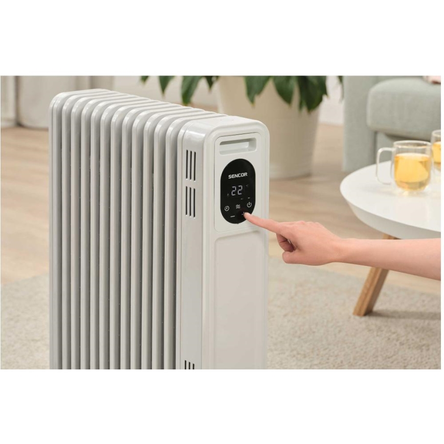 Sencor - Aquecedor a óleo com 13 elementos 1000/2500W/230V branco + controlo remoto
