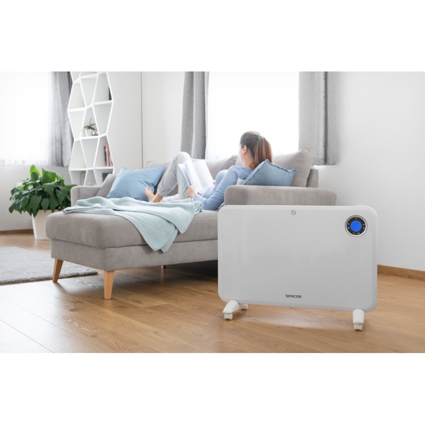 Sencor - Aquecedor de convecção com ecrã LCD e termóstato 750W/1500W/230V IP24