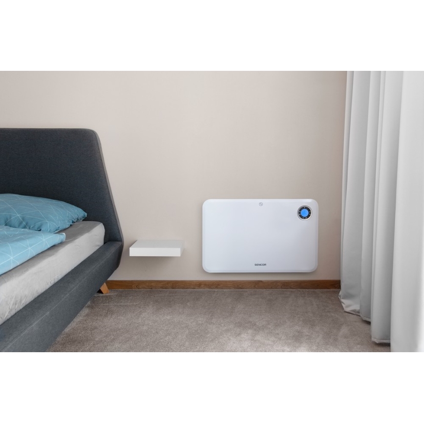Sencor - Aquecedor de convecção com ecrã LCD e termóstato 750W/1500W/230V IP24