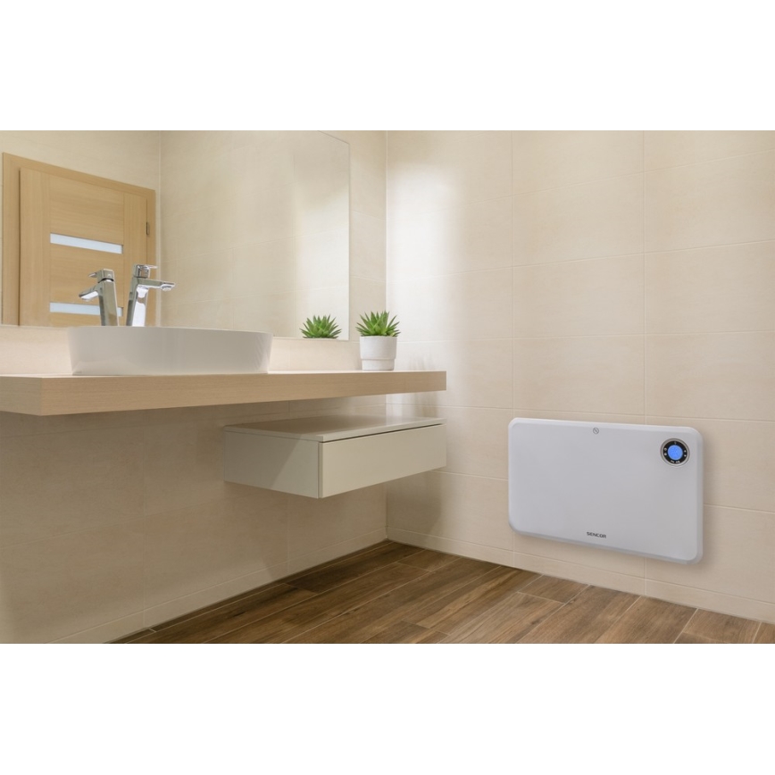 Sencor - Aquecedor de convecção com ecrã LCD e termóstato 750W/1500W/230V IP24