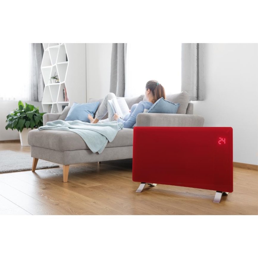 Sencor - Aquecedor elétrico/convector inteligente 1200/2400W/230V IP24 Wi-Fi vermelho