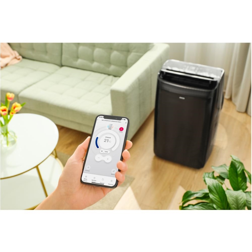 Sencor - Ar condicionado inteligente e portátil incluindo acessórios completos 900W/230V 9000 BTU Wi-Fi preto + comando