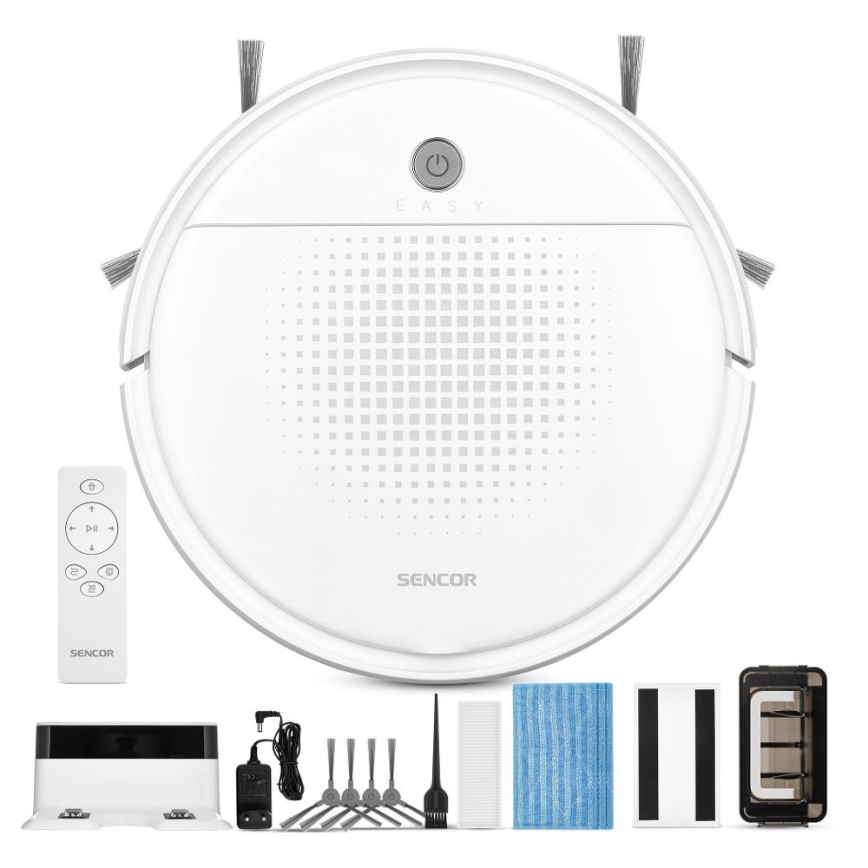 Sencor - Aspirador robô com mopa 2em1 18W/1500 mAh branco + comando