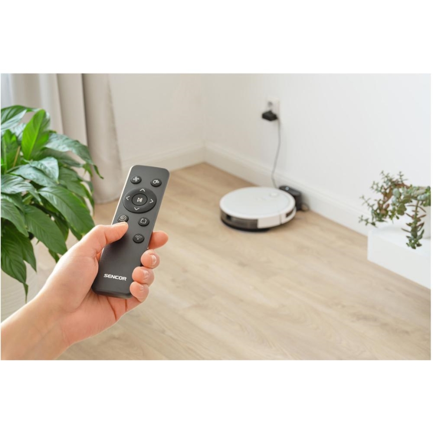 Sencor - Aspirador robô inteligente com mopa 2em1 28W/2600 mAh Wi-Fi branco + comando