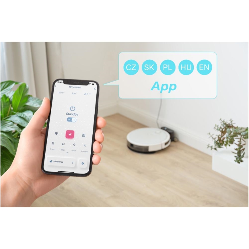 Sencor - Aspirador robô inteligente com mopa 2em1 28W/2600 mAh Wi-Fi branco + comando