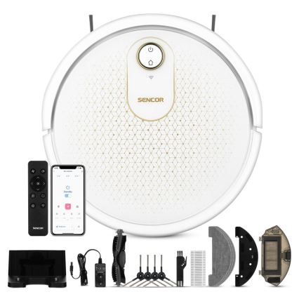 Sencor - Aspirador robô inteligente com mopa 2em1 28W/2600 mAh Wi-Fi branco + comando