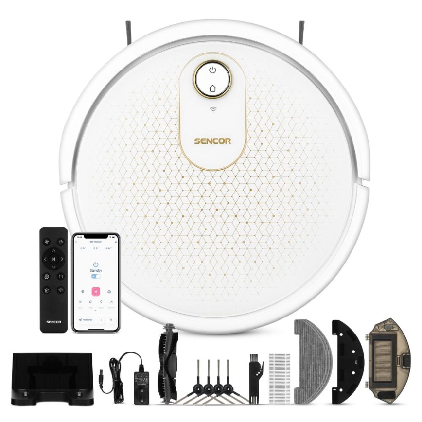 Sencor - Aspirador robô inteligente com mopa 2em1 28W/2600 mAh Wi-Fi branco + comando