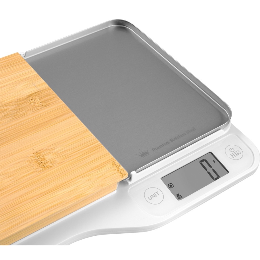 Sencor - Balança de cozinha eletrónica com tábua de corte de bambu 2xAAA branco
