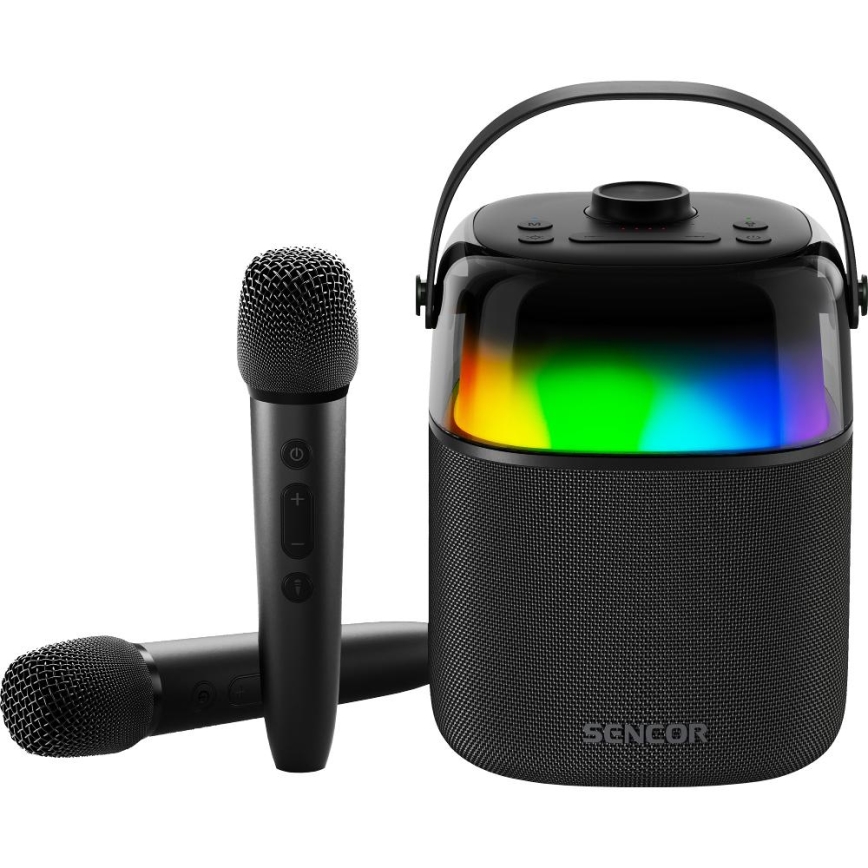 Sencor - Coluna LED RGB com microfones sem fios 35W 8000 mAh IPX5 preto