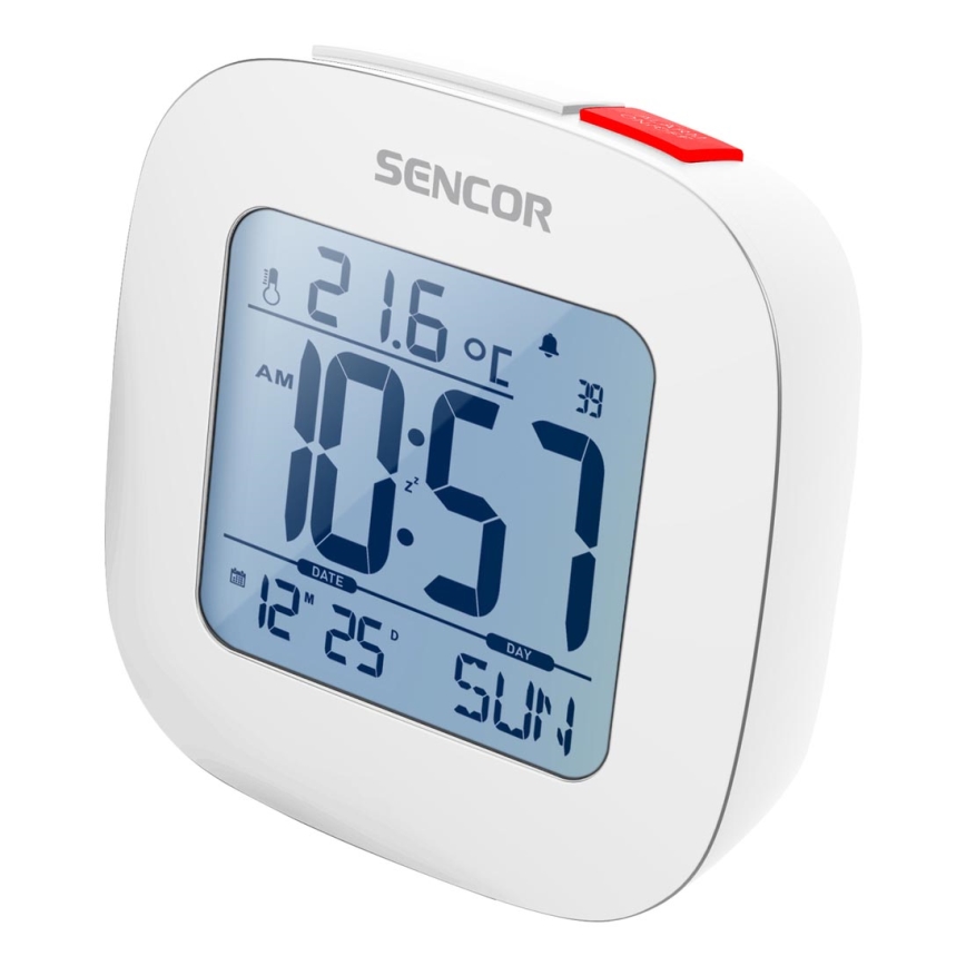 Sencor - Despertador com visor LCD e termómetro 2xAAA branco