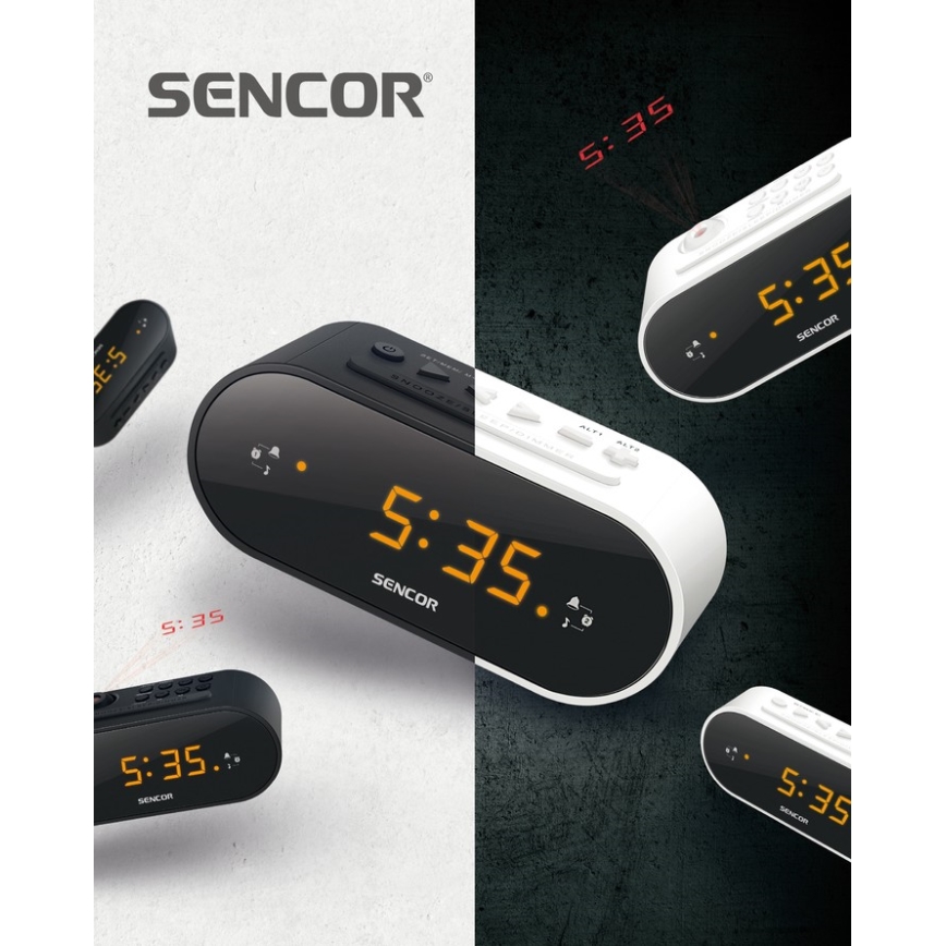 Sencor - Despertador com visor LED e projetor 5W/230V preto