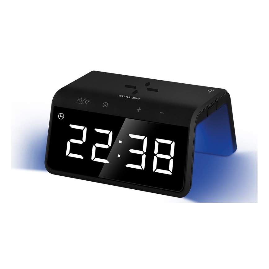 Sencor - Despertador LED RGB com carregamento sem fios 10W/1xCR2032