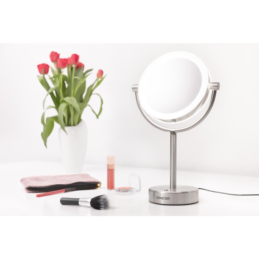 Sencor - Espelho cosmético com retroiluminação LED LED/5W/230V aço inoxidável
