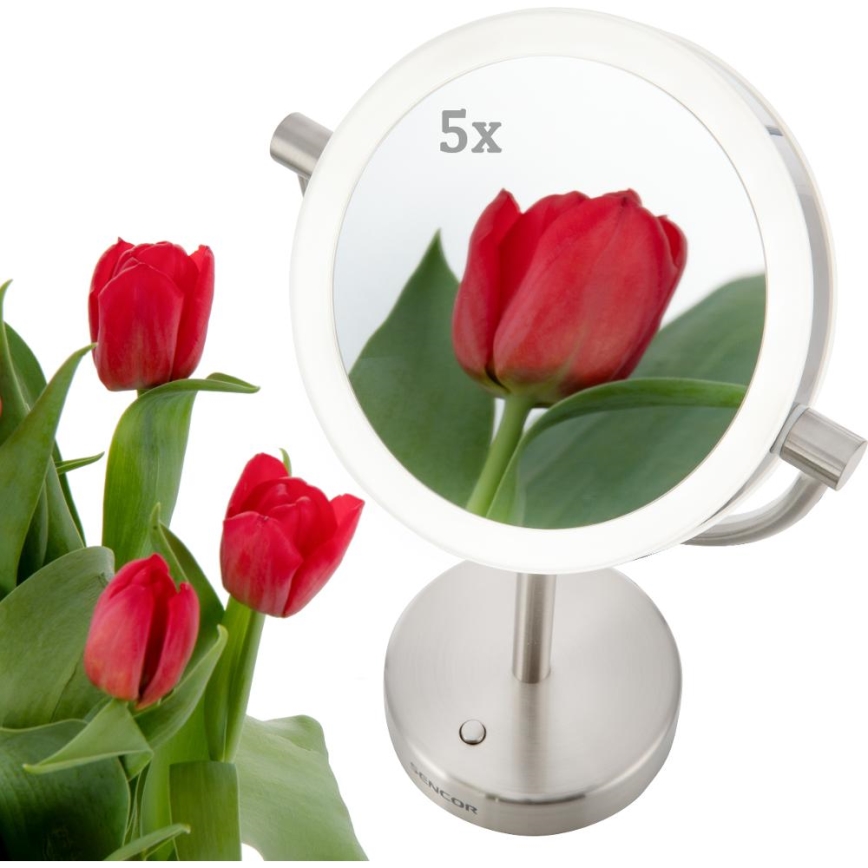 Sencor - Espelho cosmético com retroiluminação LED LED/5W/230V aço inoxidável