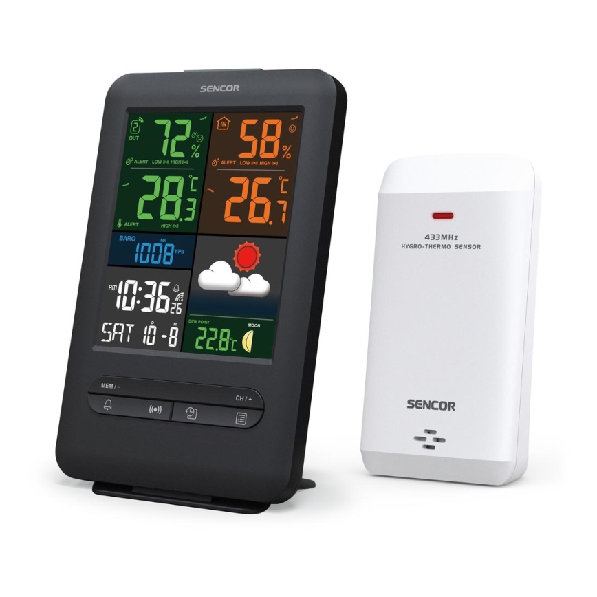Sencor - Estação meteorológica com ecrã LCD a cores 5V/1xCR2032 + 2xAA