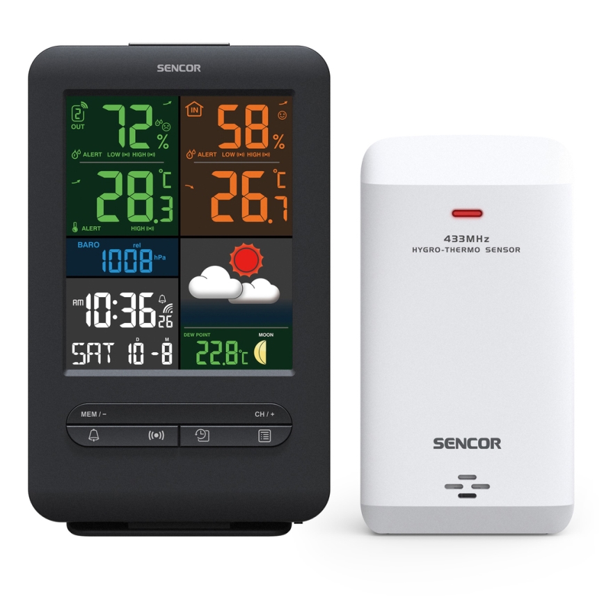 Sencor - Estação meteorológica com ecrã LCD a cores 5V/1xCR2032 + 2xAA