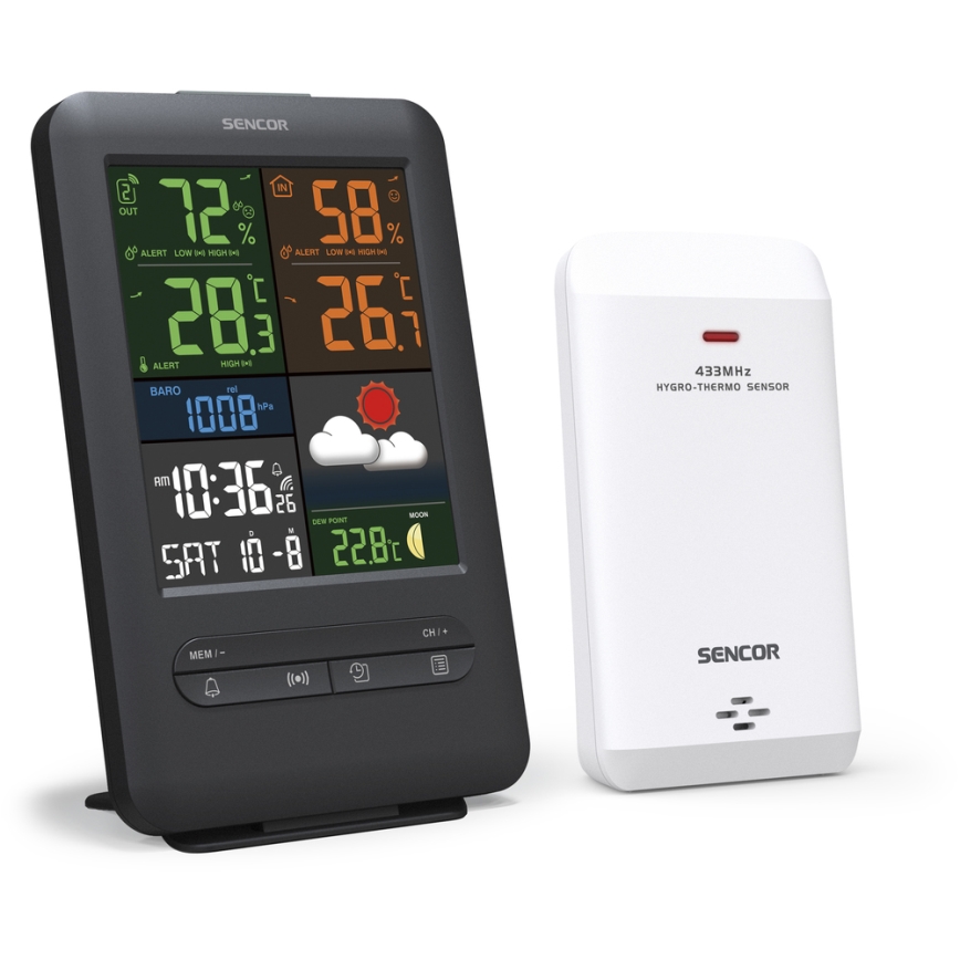 Sencor - Estação meteorológica com ecrã LCD a cores 5V/1xCR2032 + 2xAA