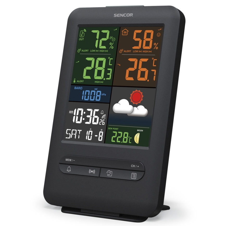 Sencor - Estação meteorológica com ecrã LCD a cores 5V/1xCR2032 + 2xAA