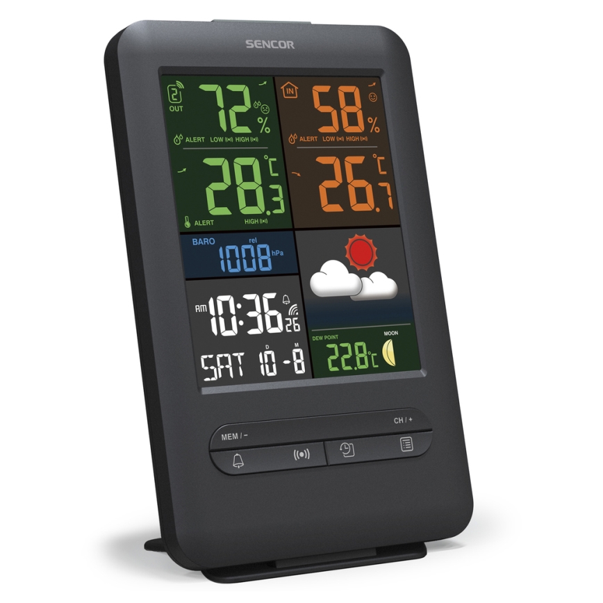 Sencor - Estação meteorológica com ecrã LCD a cores 5V/1xCR2032 + 2xAA