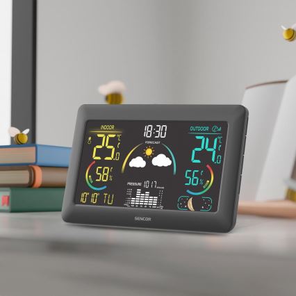 Sencor - Estação meteorológica com ecrã LCD a cores e despertador 3xAA