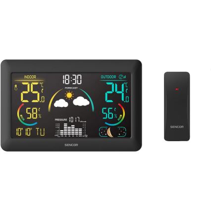 Sencor - Estação meteorológica com ecrã LCD a cores e despertador 3xAA