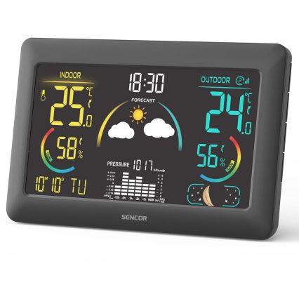 Sencor - Estação meteorológica com ecrã LCD a cores e despertador 3xAA