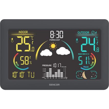Sencor - Estação meteorológica com ecrã LCD a cores e despertador 3xAA
