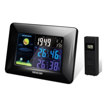 Sencor - Estação meteorológica com ecrã LCD a cores e despertador 3xAAA preto