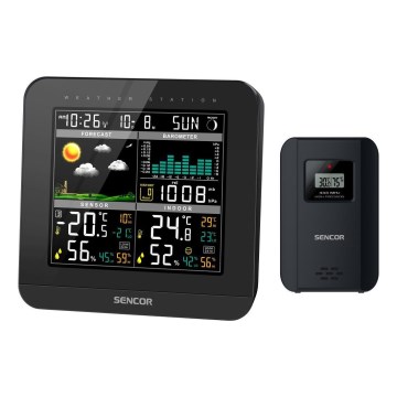 Sencor - Estação meteorológica com ecrã LCD a cores e despertador 3xAAA preto