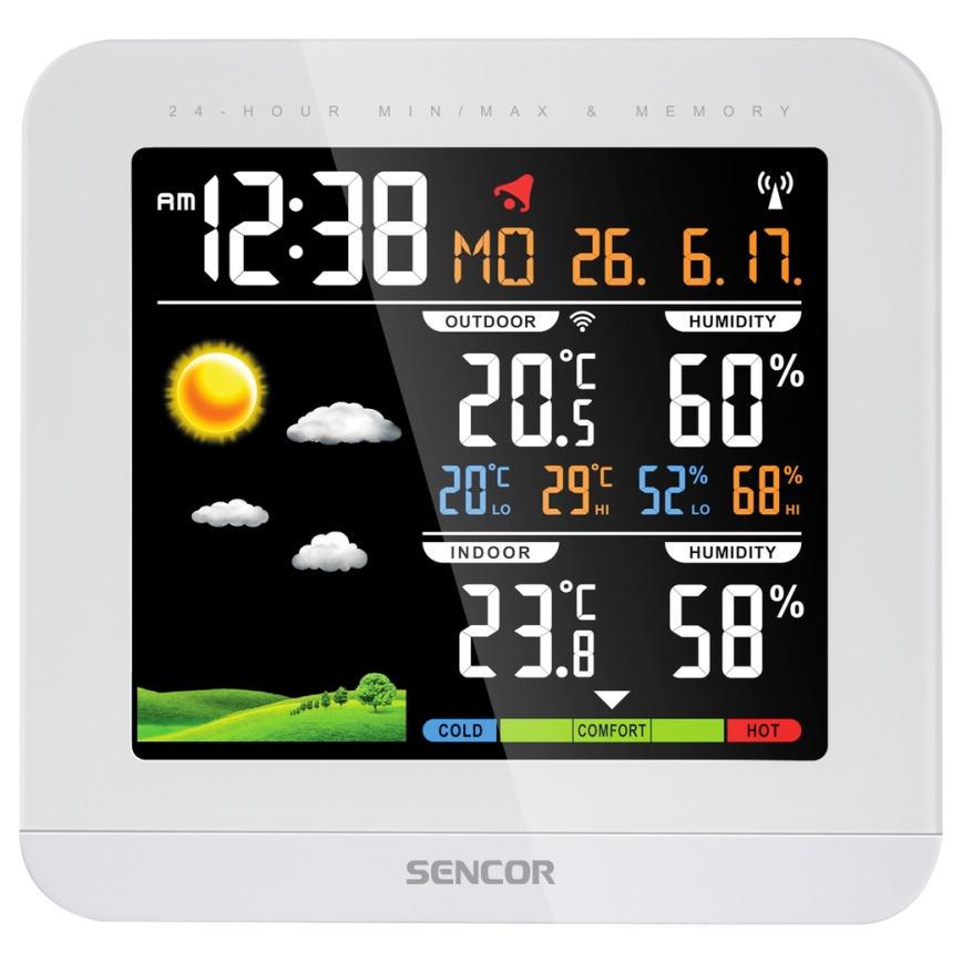 Sencor - Estação meteorológica com ecrã LCD a cores e relógio despertador 3xAAA