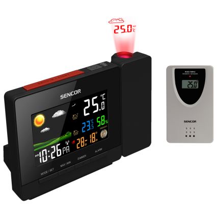 Sencor - Estação meteorológica com cor LCD display, despertador e projetor 2xAA + 2xAAA