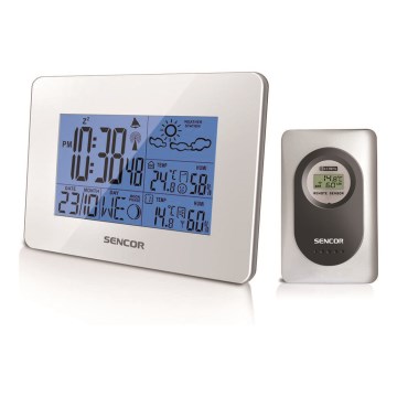 Sencor - Estação meteorológica com LCD visor e relógio despertador 3xAA branco